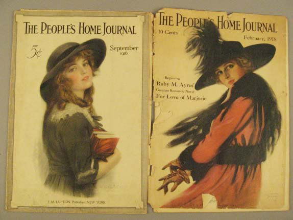 Two Issues: The Peoples Home Journal,: February, 1918 and September, 1916. The 1918 issue is missing the back cover. Both issues have torn sections. Two Cream of Wheat ads on back of cover.