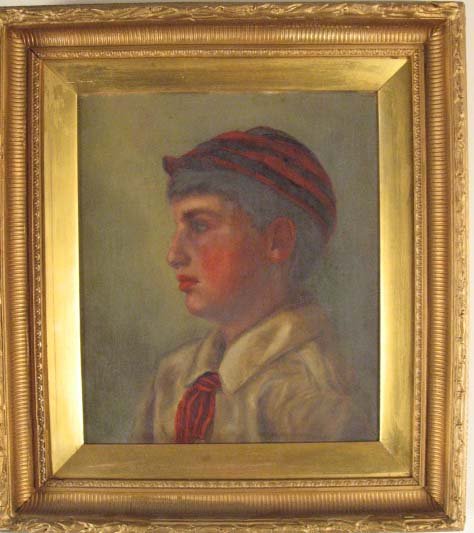 L 19th C Oil on Canvas of English Schoolboy