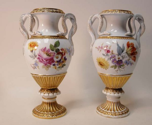 A Pair of 19th C Meissen Vases,