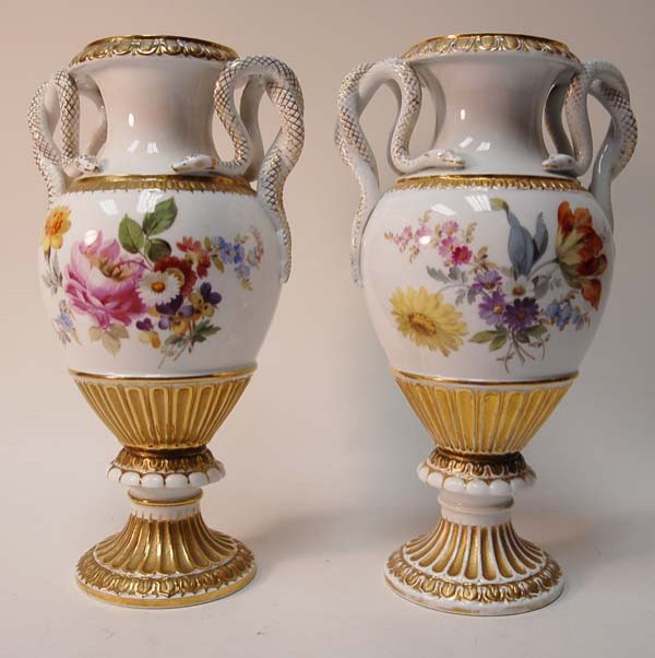 A Pair of 19th C Meissen Vases, - 2