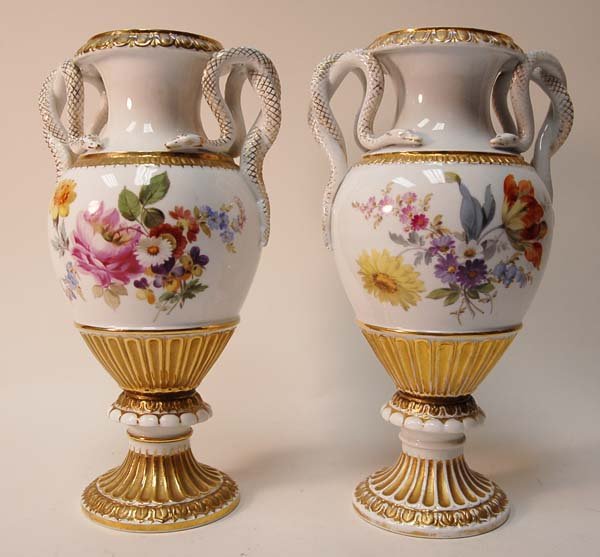 A Pair of 19th C Meissen Vases, - 3