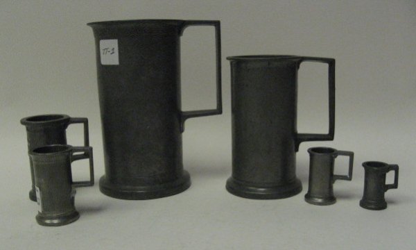 Six 19th C French Pewter Measures,