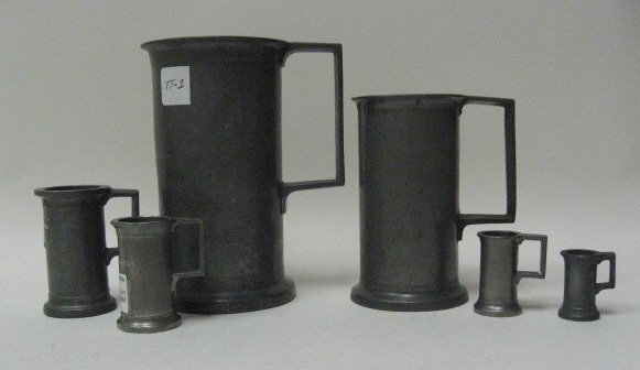 Six 19th C French Pewter Measures, - 2