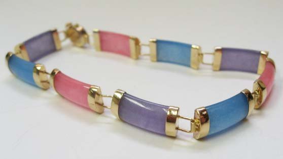 14k Gold Lavender Jade/Pink/Blue Quartz Bracelet