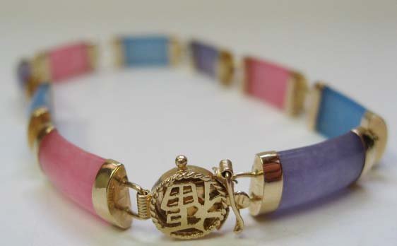 14k Gold Lavender Jade/Pink/Blue Quartz Bracelet - 2