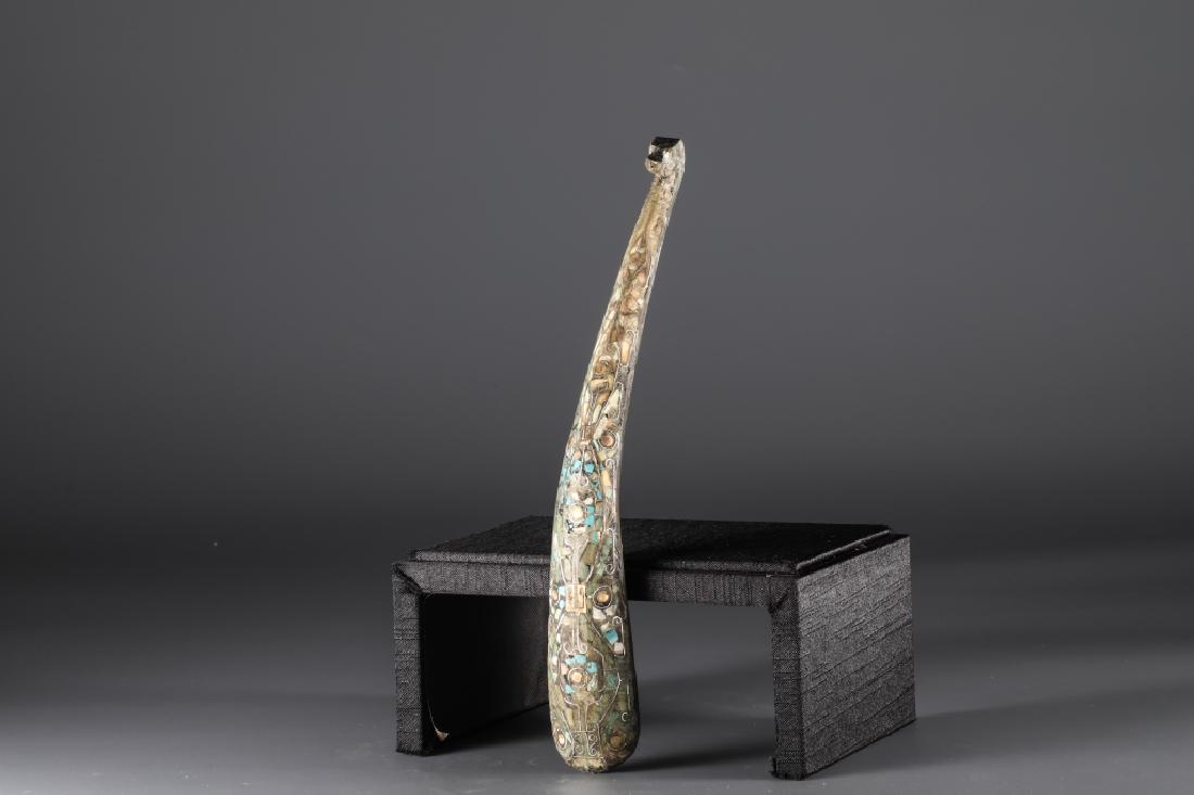 BRONZE GOLD AND SILVER PLATING INLAY TURQUOISE HOOK,HAN (1 of 10)