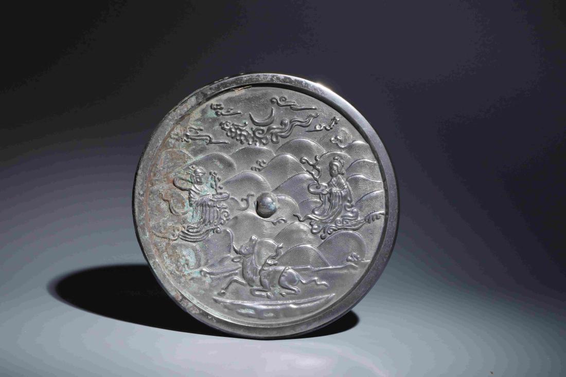 BRONZE MIRROR CARVED WITH RHINO SEEING THE MOOM (1 of 4)