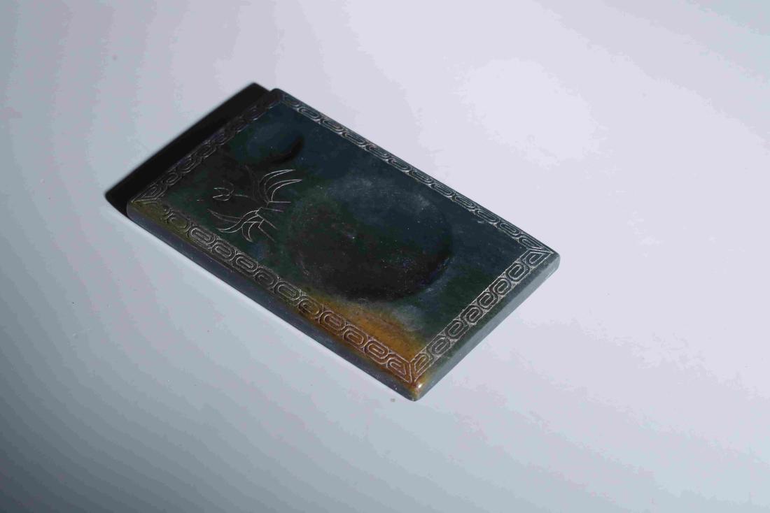 DARK JADE INKSTONE CARVED WITH FLOWER (1 of 4)