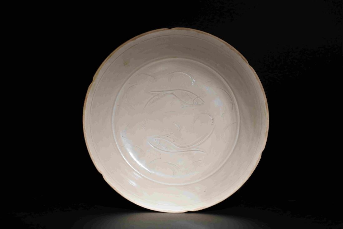 DING KILN WHITE GLAZED DISH CARVED WITH DOUBLE FISH (1 of 6)