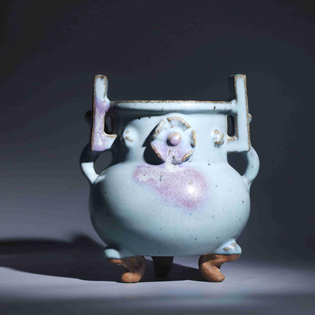 JUN KILN RED SPOTTED DOUBLE EARED THREE LEGGED CENSER (1 of 6)