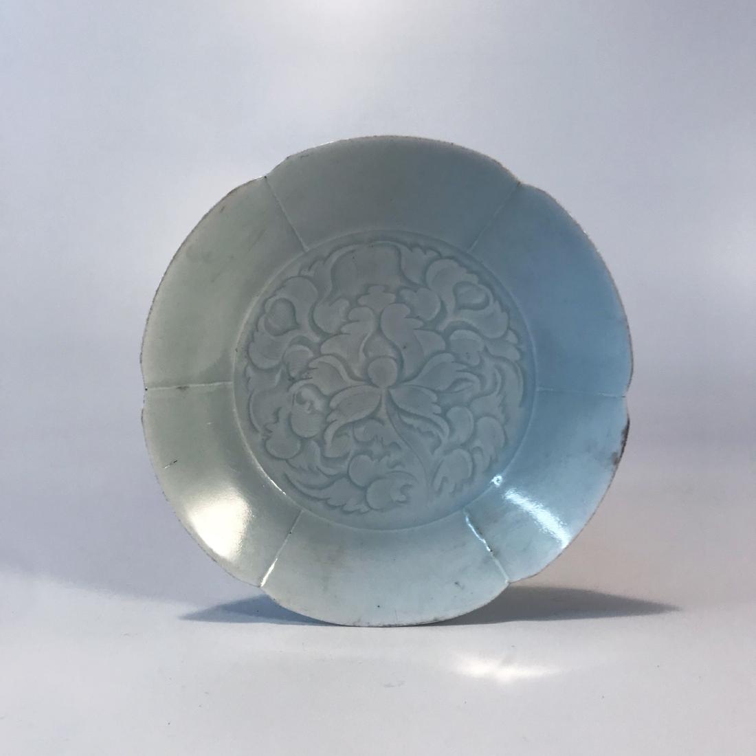 HUTIAN KILN CARVED FLOWER SHAPED PLATE (1 of 5)