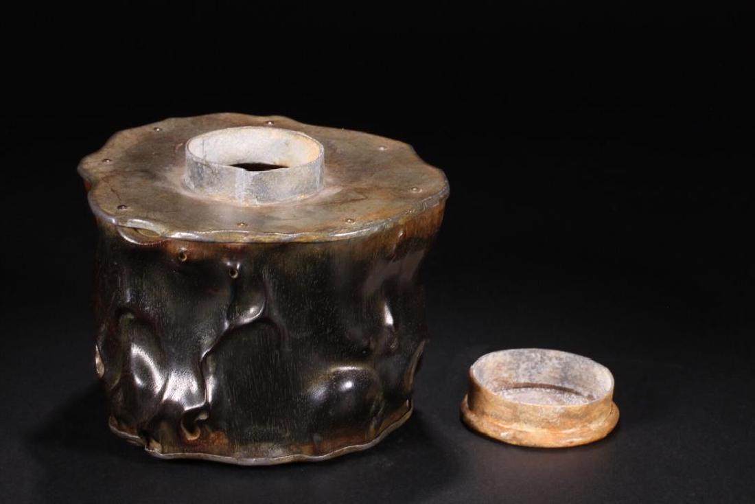 OLD TIBETAN ROSEWOOD INLAID TIN TEA CAN (1 of 9)