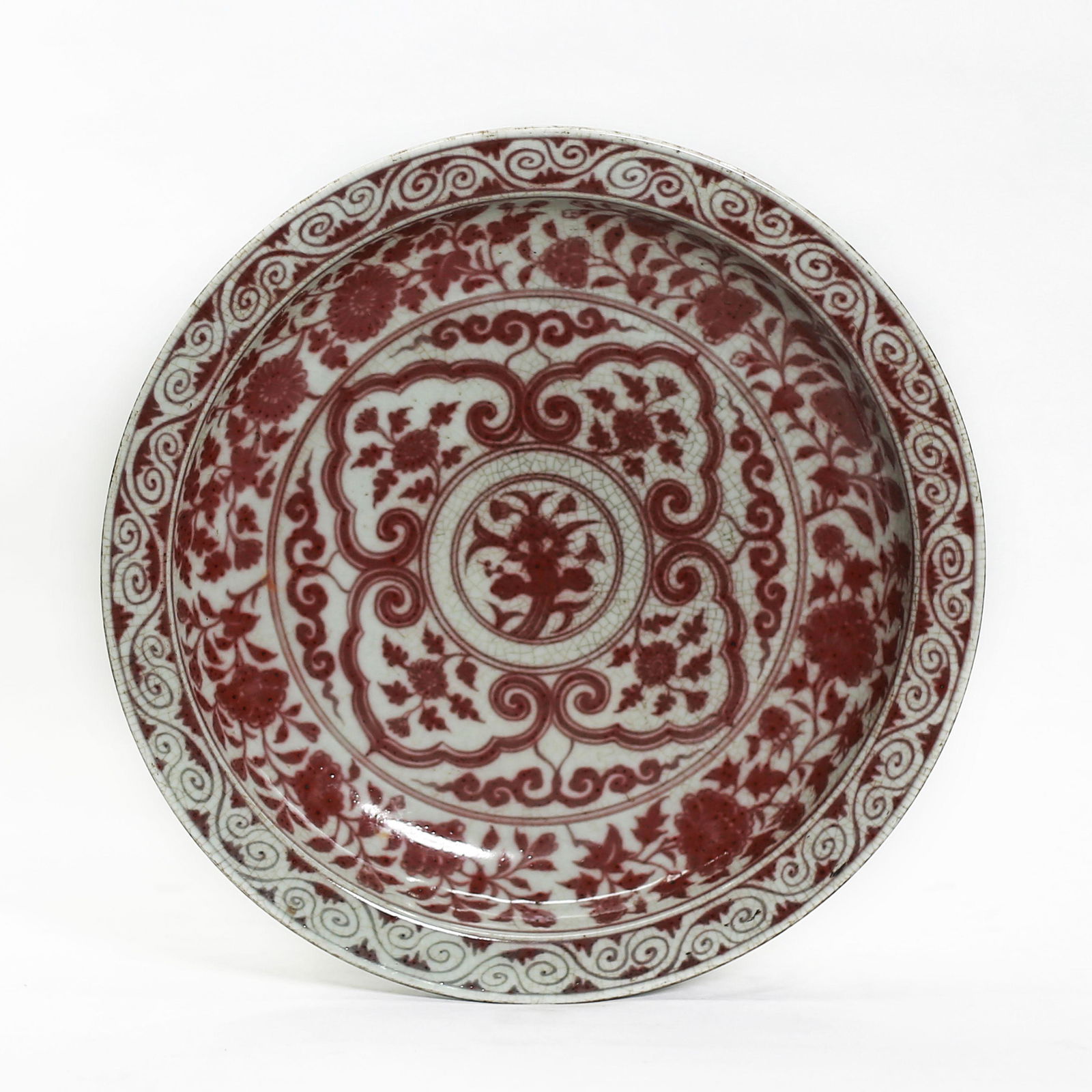 Red Glazed Large Plate with Lotus Branches Pattern (1 of 6)