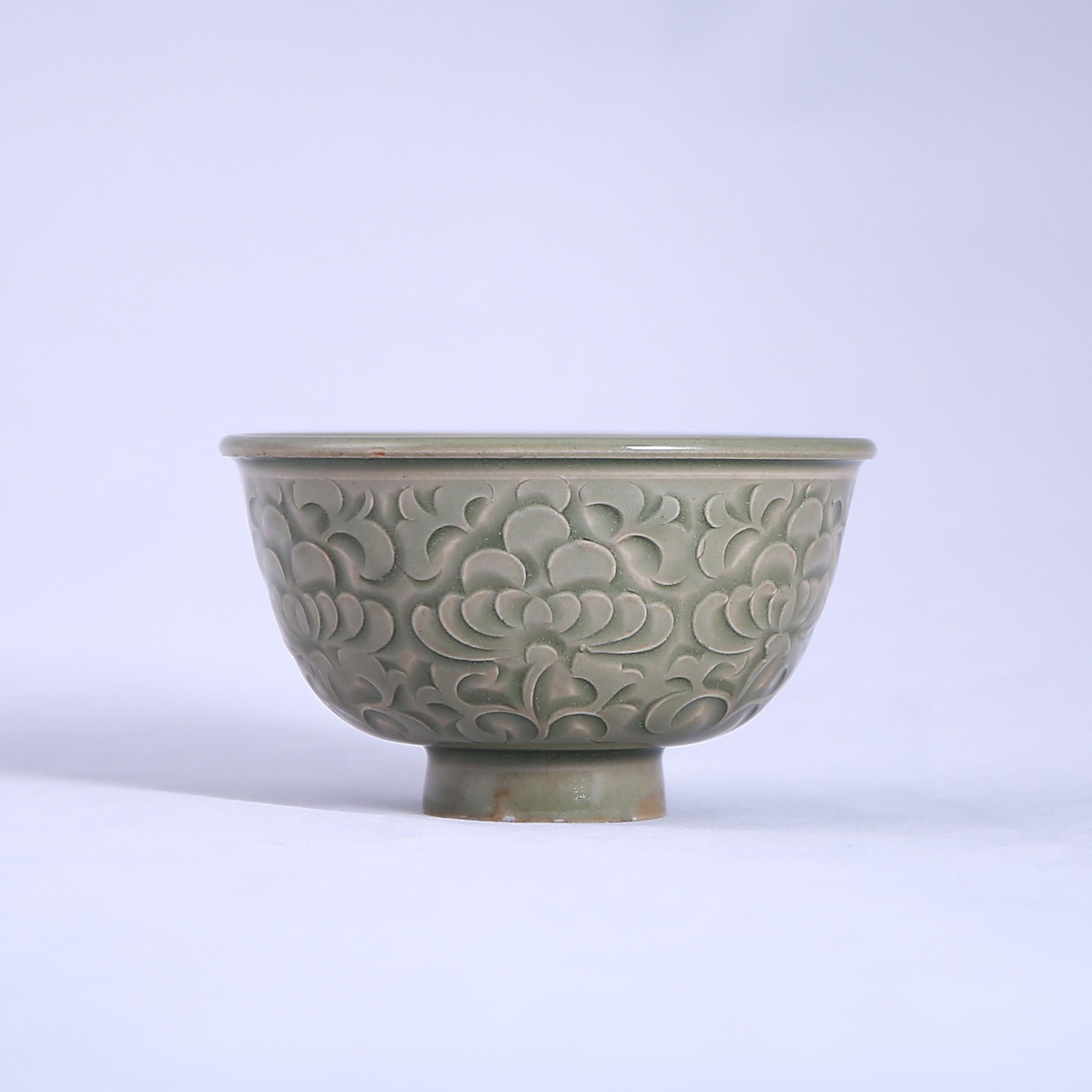 Yaozhou Kiln Blue Glaze Carved Peony Pattern Deep Belly (1 of 6)