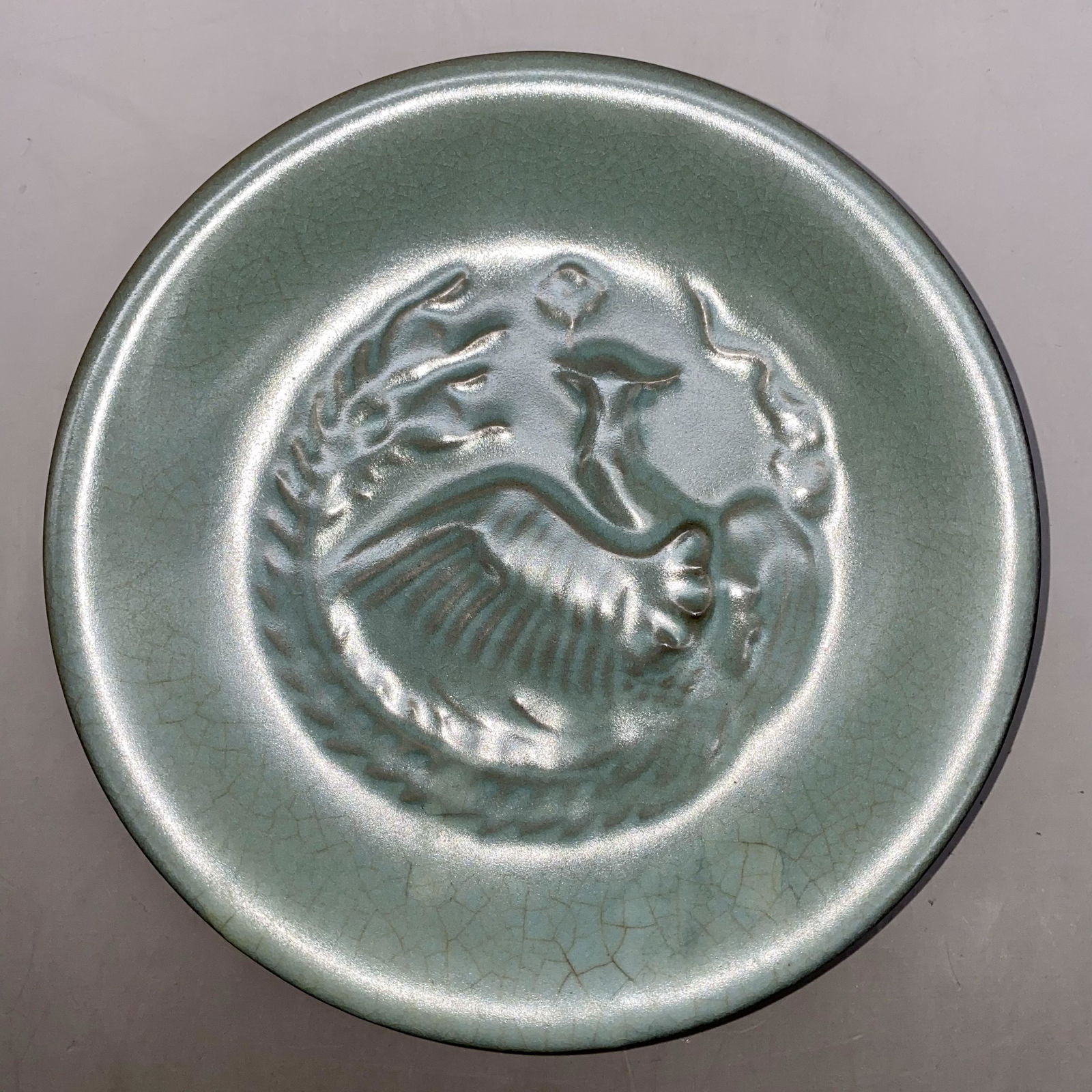 Ru Kiln Sky Celadon Glazed Phoenix Plate from the First (1 of 3)