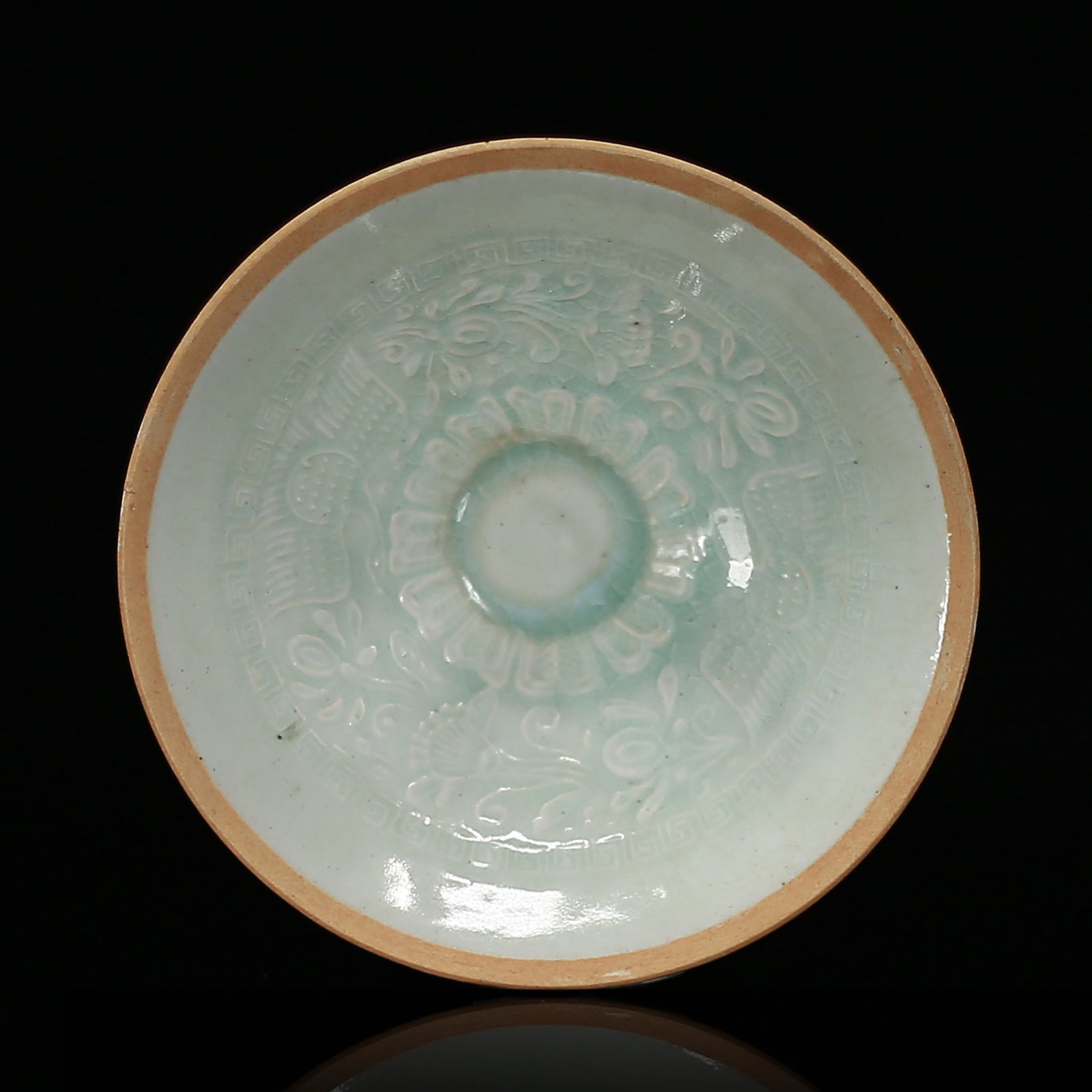 Hutian kiln blue and white glaze printing reed goose: Dia:16.8cm,H:4.9cm