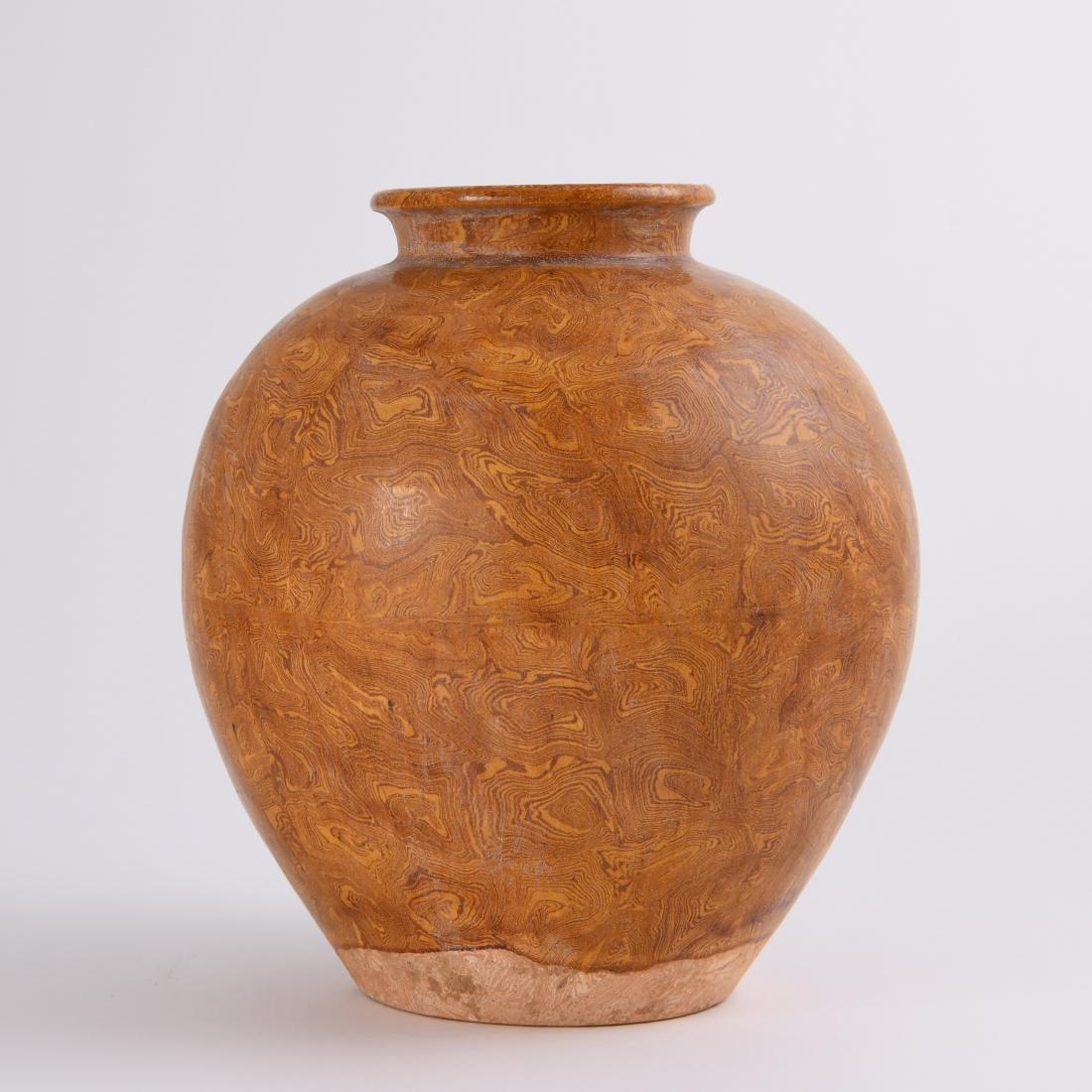 A LARGE AMBER-GLAZED MARBLED JAR, MADE AT THE (1 of 6)