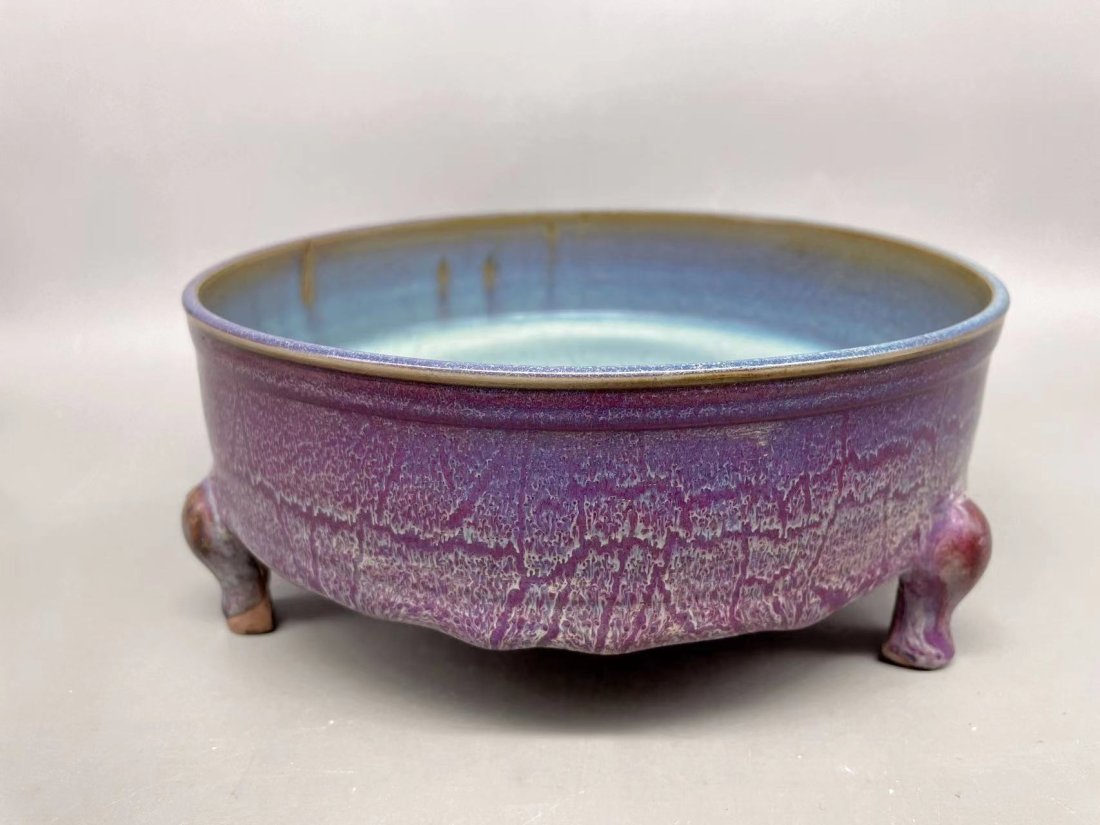 A 'JUN' AUBERGINE GLAZE TRIPOD WASHER (1 of 4)