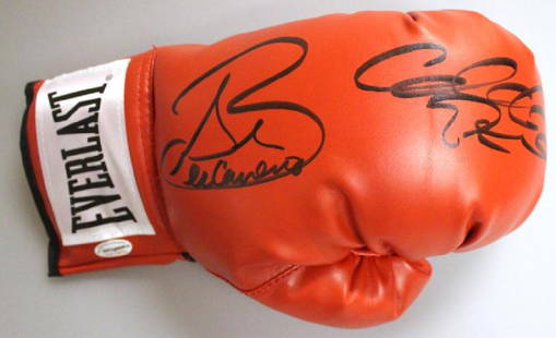 "ALVAREZ vs. GOLOVKIN" - Signed Boxing Glove by BOTH: 100% In-Person! Signed red 'Everlast' boxing glove by BOTH Canelo Alvarez and Gennady 'Triple-G' Golovkin Dimensions: 13" x 7 1/2" Artist or Maker: Alvarez/Golovkin Medium: Boxing Glove 