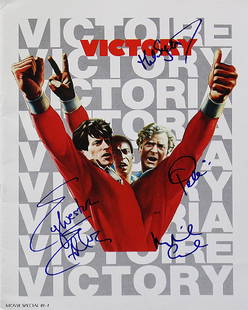 "VICTORY" (1981) - RARE Cast signed original Premiere: 100% In-Person. This is an original program from the film's Premiere in 1981 handed out to guests - signed by stars: Sylvester Stallone, Michael Caine, Max Von Sydow and Soccer Legend: Pele!! Very