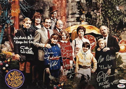 "WILLY WONKA" - Gene Wilder + Kids Very RARE Signed: 100% In-Person. Rare cast signed 12x17 photo from the film classic "Willy Wonka & the Chocolate Factory" by stars: Peter Ostrum as 'Charlie', Julie Dawn Cole as 'Veruca Salt', Denise Nickerson as