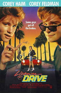 "LICENSE TO DRIVE" - Original 1988 (folded) cast signed: 100% In-Person! Original one-sheet (folded) movie poster from the 80's classic signed by stars Corey Haim (Dec. 23, 1971 – Mar. 10, 2010), Corey Feldman, Heather Graham, Carol Kane, Richard Masur,