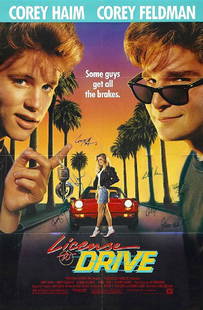 "LICENSE TO DRIVE" - Original 1988 (folded) cast signed: 100% In-Person! Original one-sheet (folded) movie poster from the 80's classic signed by stars Corey Haim (Dec. 23, 1971 – Mar. 10, 2010), Corey Feldman, Heather Graham, Carol Kane, Richard Masur,