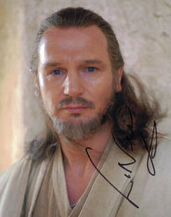 "STAR WARS: The Phantom Menace" Liam Neeson Signed 8x10: Description: 100% In-Person. For YEARS Liam Neeson wouldn't sign anything "Star Wars" related. He'd heard that a signed "Star Wars" item by him sold in a charity auction for some huge amount and