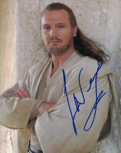 "STAR WARS: The Phantom Menace" Liam Neeson Signed 8x10: Description: 100% In-Person. Rare signed color 8x10 portrait as Jedi Master 'Qui-Gon Jinn' from "Star Wars: Episode I - The Phantom Menace". Dimensions: 8" x 10" Artist or Maker: Liam Neeson 