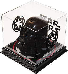 "STAR WARS" - 'DARTH VADER' Signed Helmet with Custom: Description: Full-size, quality costume 2-piece 'Darth Vader' helmet signed by The-Man-Behind-the-Mask, Dave Prowse. Offered with 100% Totally Custom acrylic display with laser-cut Empire logo base