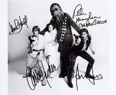 "STAR WARS: A New Hope" - Original cast signed 8x10: Description: 100% In-Person. CLASSIC! That's the only way to describe this. Early, vintage b/w 8x10 posed photo featuring the 4 main cast members. If they only knew then what it would become!!