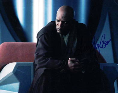 "STAR WARS: The Phantom Menace" Samuel L Jackson Signed: Description: 100% In-Person. Signed photo seated in the Jedi Council as 'Mace Windu' by Samuel L. Jackson Dimensions: 8" x 10" Artist or Maker: Samuel L Jackson Medium: Photograph 