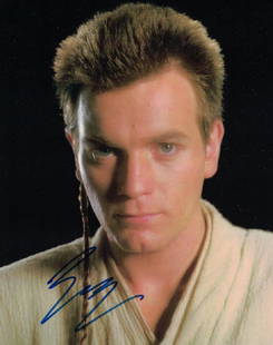 "STAR WARS: The Phantom Menace" Ewan McGregor Signed: Description: 100% In-Person signed close-up portrait as 'Obi-Wan Kenobi' by Oscar nominated British star Ewan McGregor. Dimensions: 8" x 10" Artist or Maker: Ewan McGregor Medium: