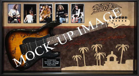 "THE EAGLES" One of the Most Popular Rock Bands in: 100% In-Person and PERFECT! "Fender Squier" Sunburst Guitar signed by one of The Most Popular Bands in Music History!: Don Henley, Glenn Frey (Nov. 6, 1948 - Jan. 18, 2016), Joe Walsh, Don Felder and