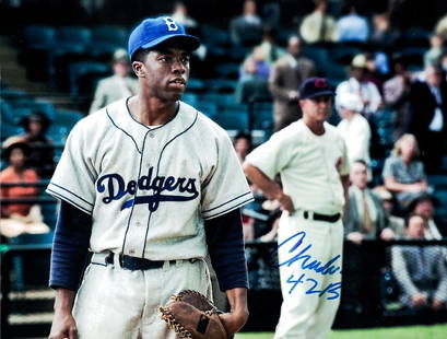 "42" Chadwick Boseman signed 8x10 photo: 100% In-Person. Signed color 8x10 photo by Chadwick Boseman