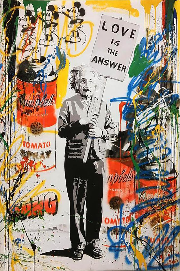 MR. BRAINWASH - Street Art 'Einstein' canvas: Mr. Brainwash, the pseudonym for Thierry Guetta, immensely popular and high-selling Street Artist gained fame after Banksy documentary "Exit Through the Gift Shop". One of his most popular prints, 'Ei