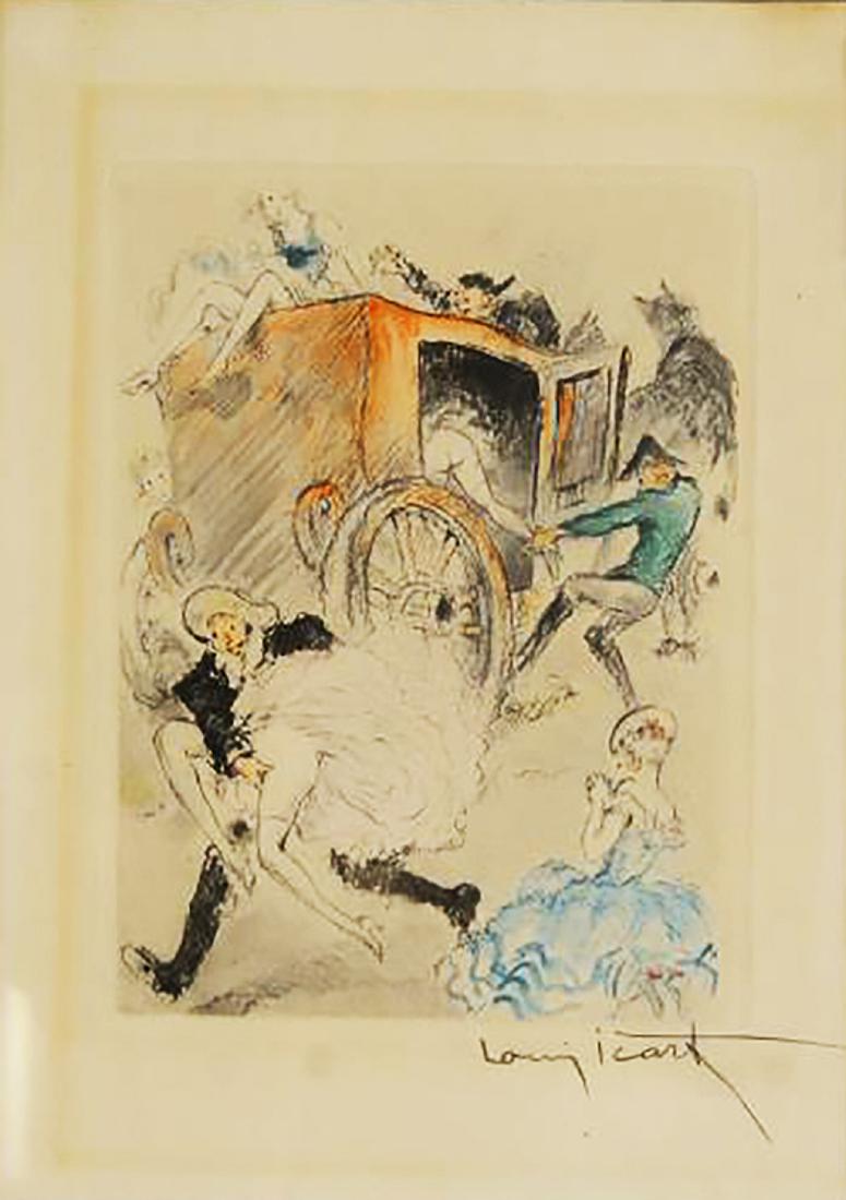 LOUIS ICART - Playful 'Carriage Fun' RARE signed litho (1 of 3)