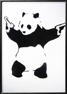 BANKSY - 'Pandamonium' Very Popular Offset Lithograph -: 139157 - BANKSY creates "Street Art" with an irreverent wit and an international reputation that precedes his anonymous identity. This original offset lithograph titled 'Pandamonium' is custom framed