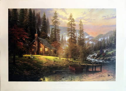 THOMAS KINKADE - 'Peaceful Retreat' SIGNED Artist Proof: 139697 - One of the most collected artists in the world - Thomas Kinkade (January 19, 1958 Ð April 6, 2012) Rare, hand-signed Artist Proof Lithograph on paper titled 'Peaceful Retreat'. The piece