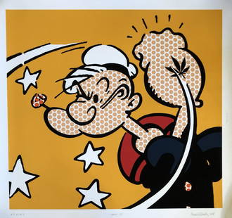 CONSUELO CASTANEDA - 'Popeye-Tattoo' H/S/N Rare Rare: 139699 - Consuelo Castaneda, 'Tattoo' is a Hand-signed and numbered Artist Proof Lithograph on paper featuring "Popeye", measuring a Whopping 37" X 40"! Done in the Lichtenstein style, this is the