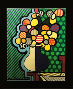 ROMERO BRITTO - 'Flowers in a Vase' H/S Serigraph on: 139183 - Romero Britto, Brazilian artist and sculptor, uses elements of shape, cubism, pop art and a vibrant array of color in his visual expressions of hope and happiness. One of his most famous,