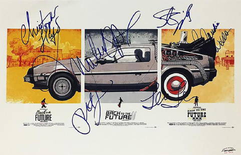 "BACK to the FUTURE" - Cast Signed 'DeLorean Trilogy': 133970 - 100% In-Person. Where would "Back to the Future" have gone if not for the legendary DeLorean. That was our thought when our graphic designer made this special edition 11" x 17" custom "Back