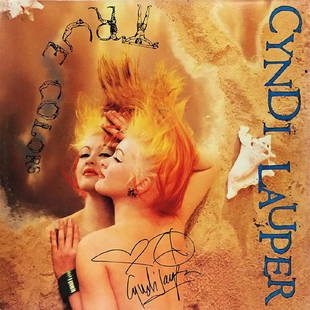 CYNDI LAUPER - Beautiful signed "True Colors" LP: 137893 - 100% In-Person. Arguably her biggest hit. 80's Pop Superstar Cyndi Lauper signed original 'True Colors' LP. Also hand-drawn 'heart' and 'peace' symbol