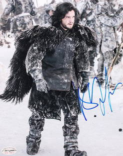 "GAME of THRONES" Kit Harington Signed 8x10 Photo: 131777 - 100% In-Person signed color 8x10 photo by Kit Harington as 'Jon Snow' (ironically in the snow) from the HBO smash hit one-hour drama "Game of Thrones".