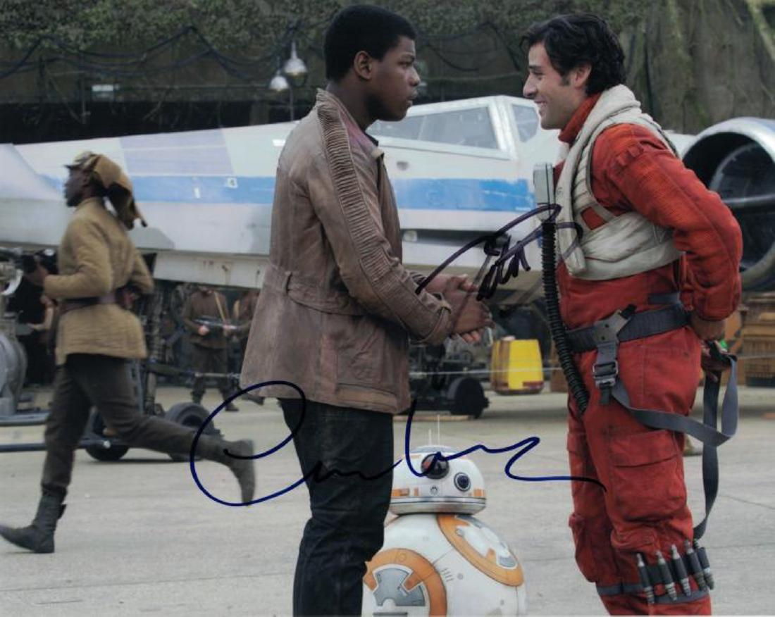 "STAR WARS: The Foce Awakens" Boyega and Isaac Signed: 100% In-Person. Our New Heroes!! Great color 8x10 scene photo signed by John Boyega as 'Finn' and Oscar Isaac and 'Poe' from "The Force Awakens".