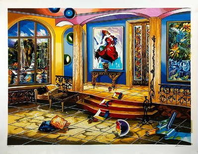 ALEXANDER ASTAHOV - Gorgeous 'Modern Room' Serigraph: 139299 - In keeping with the recent theme of young, new Russian surreal artists who intend to honor art's masters like Miro, Chagall, Dali, Van Gogh and more. This is Astahov's 'Modern Room', a