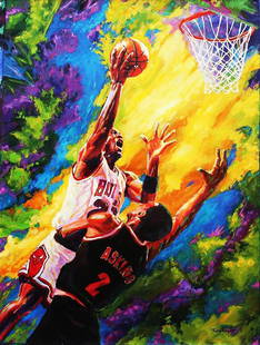 DMITRY TURCHINSKY - 'Jordan on Askins' H/S Original: 138178 - Dmitriy's works focus more on Professional sports, especially Michael Jordan. His attention to detail on Jordan is excellent and a Striking contrast to the abstract, vibrant colors that