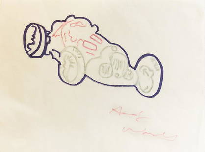 ANDY WARHOL - 'Race Car' HAND-DRAWN and Signed: 138823 - Andy Warhol had a thing for cars, especially sporty race-cars! He famously custom-painted a BMW M-1 for the 1979 LeMans 24-hour race (in which his BMW came in 2nd in its class). His car has