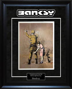 BANKSY - "Walled Off Hotel" Authentic 'Frisk' print -: 138705 - An original 'Frisk' 8x10 print, based on the original Banksy on the Palestine/Israel wall and purchased from the actual "Walled Off Hotel" gift shop. Custom framed in suede matting with