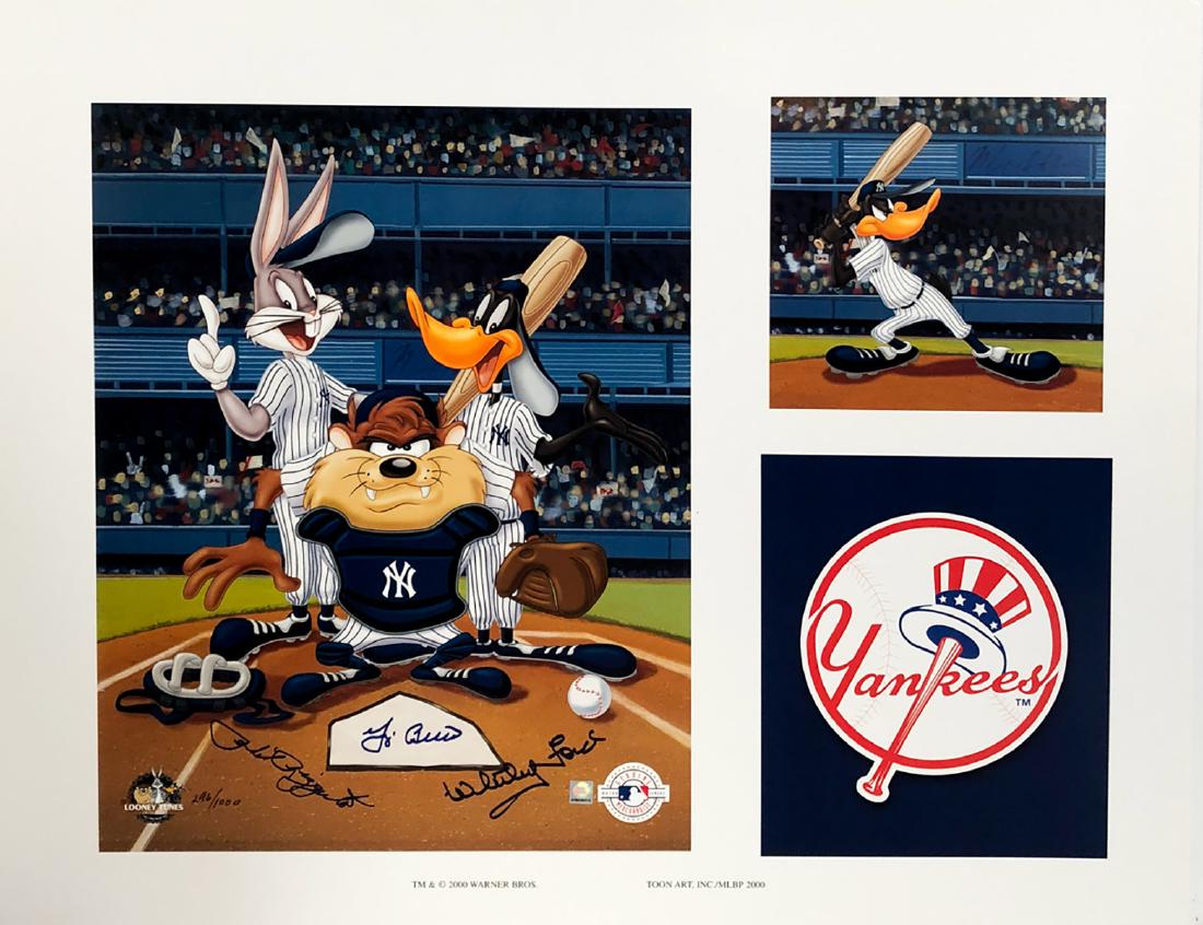 "NY YANKEES" & "LOONEY TUNES" - 'At the Plate' H/S 3: 139232 - "Looney Tunes" custom NY YANKEES 'At the Plate' color lithograph from "Warner Brothers" (2000). These were done in a series for several teams but only some exist signed. This piece includes t